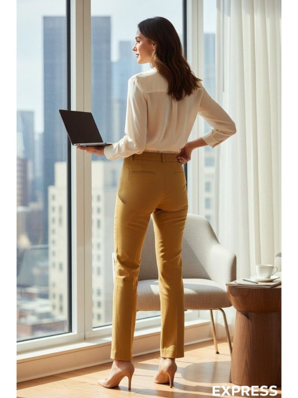 Classic Professional Express Gold Dress Pants Office Quiet Luxury Polished - Picture 3 of 13